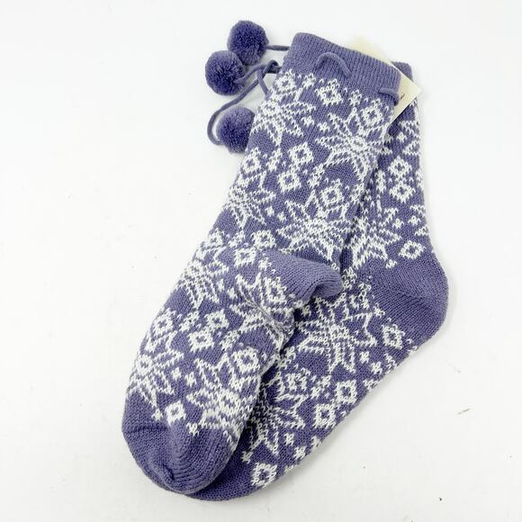 NWT Eddie Bauer Womens Snowflakes Fair Isle Knit Christmas Holiday Slipper Socks - Picture 1 of 4